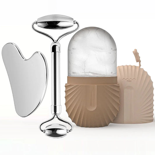 Ice Roller & Gua Sha Set - Kylande Ansiktsvård i Rostfritt Srål