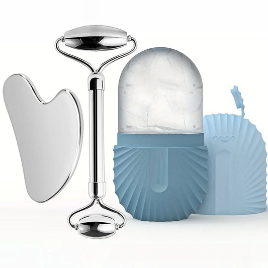 Ice Roller & Gua Sha Set - Kylande Ansiktsvård i Rostfritt Srål